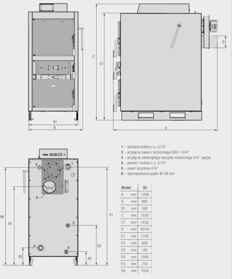 Kocioł, piec Ferroli stalowy zgazowujący drewno CGF PRO 50 kW Kocioł, piec Ferroli stalowy zgazowujący drewno CGF PRO 50 kW