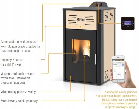 Piec Kocioł Ferroli Breta na Pellet 8 kW stalowy z płaszczem wodnym Piec Kocioł Ferroli Breta na Pellet 8 kW stalowy z płaszczem wodnym