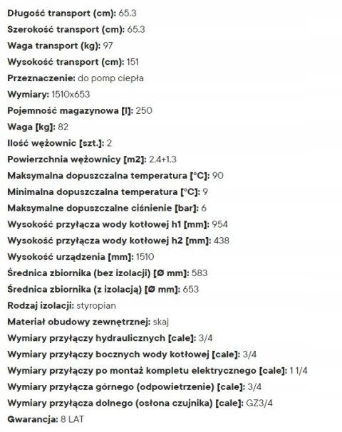 Wymiennik Vasti VSP-ZN-250-PC do pomp ciepła 250 l, 2 wężownice Wymiennik Vasti VSP-ZN-250-PC do pomp ciepła 250 l, 2 wężownice