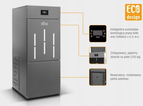 KOCIOŁ PIEC NA PELLET FERROLI (3,6/12,0 kW) Z PŁASZCZEM WODNYM ZUM KOCIOŁ PIEC NA PELLET FERROLI (3,6/12,0 kW) Z PŁASZCZEM WODNYM ZUM