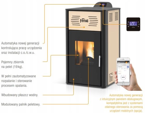 Piec Ferroli Breta Pellet 8 kW stalowy z płaszczem wodnym Piec Ferroli Breta Pellet 8 kW stalowy z płaszczem wodnym